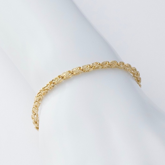 Vintage 10K Yellow Gold Chain Bracelet Diamond Cut Box Link - Picture 3 of 7